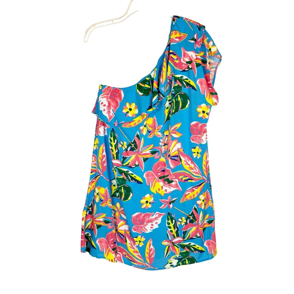 Emily Wonder Bright Tropical Floral Print‎ One Shoulder Mini Dress Sz Medium